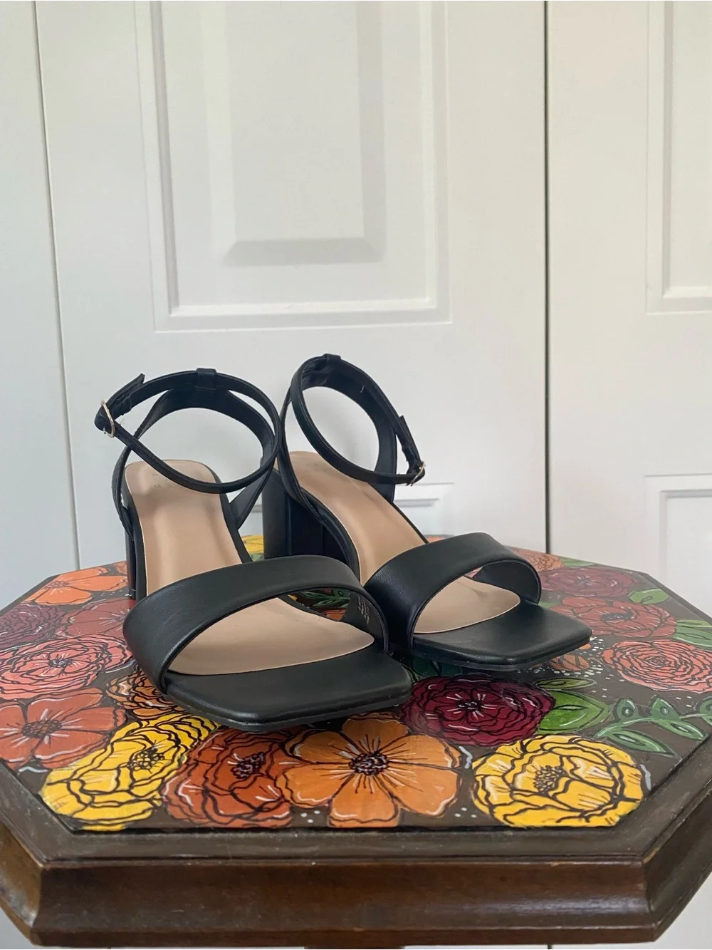a new day Black Block Heel Ankle-Strap Sandals
